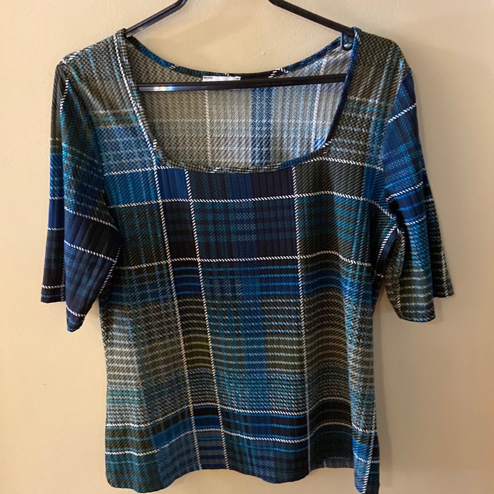 Kenar petite green plaid top - size medium